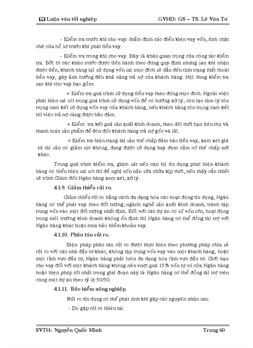 image for page Rủi ro và một số biện pháp phòng ngừa rủi ro trong hoạt động tín dụng NHNO PTNT Bình Chánh