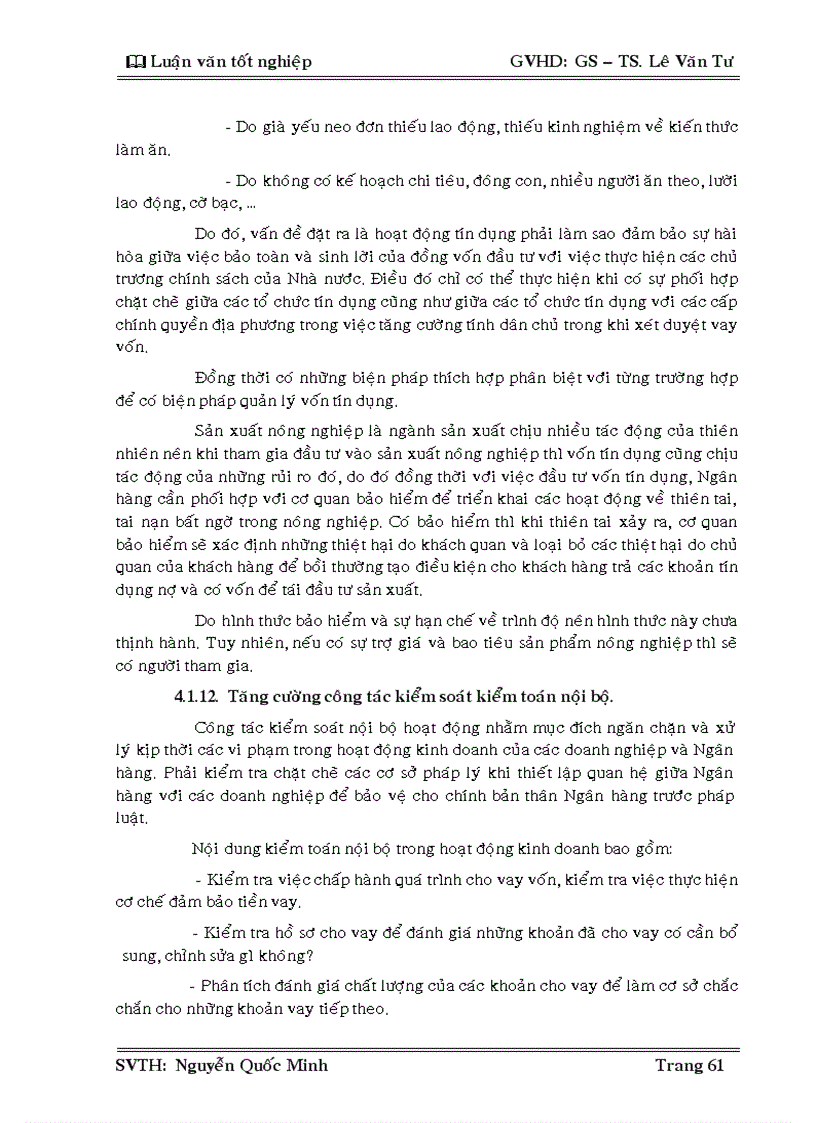 image for page Rủi ro và một số biện pháp phòng ngừa rủi ro trong hoạt động tín dụng NHNO PTNT Bình Chánh
