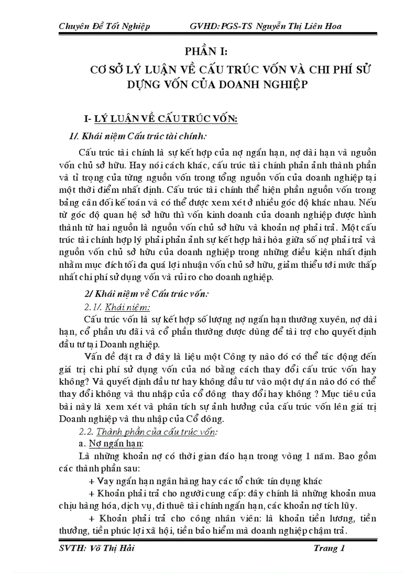CấU TRC VốN V CC BIệN PHP GIảM THấP CHI PHí Sử DụNG VốN TạI CƠNG TY Cổ PHầN NHựA TRƯờNG THịNH