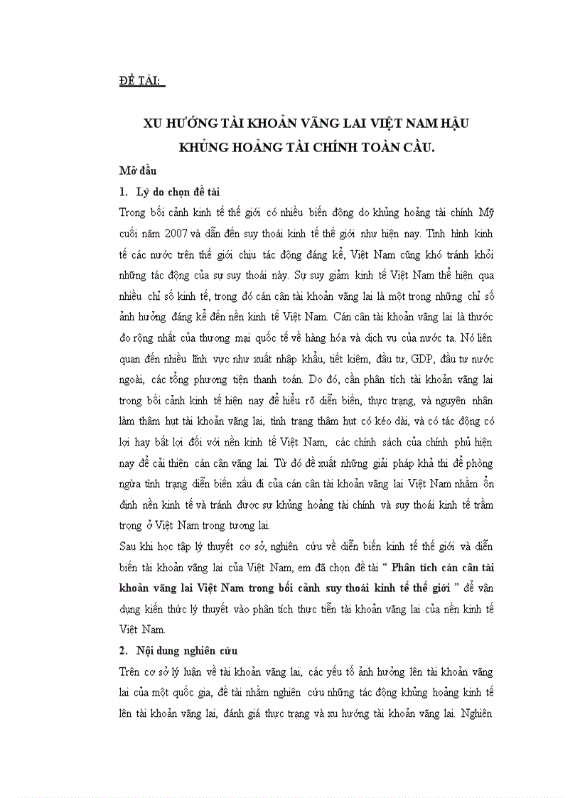 image for page Xu hướng tài khoản vãng lai việt nam hậu khủng hoảng tài chính toàn cầu