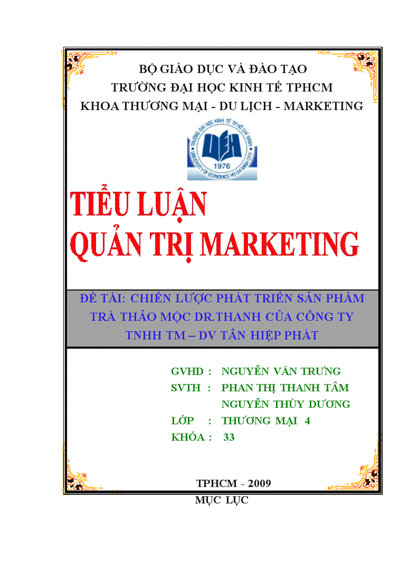 Chiến lược phát triển sản phẩm trà thảo mộc DR Thanh của công ty TNHH TM DV Tân Hiệp Phát