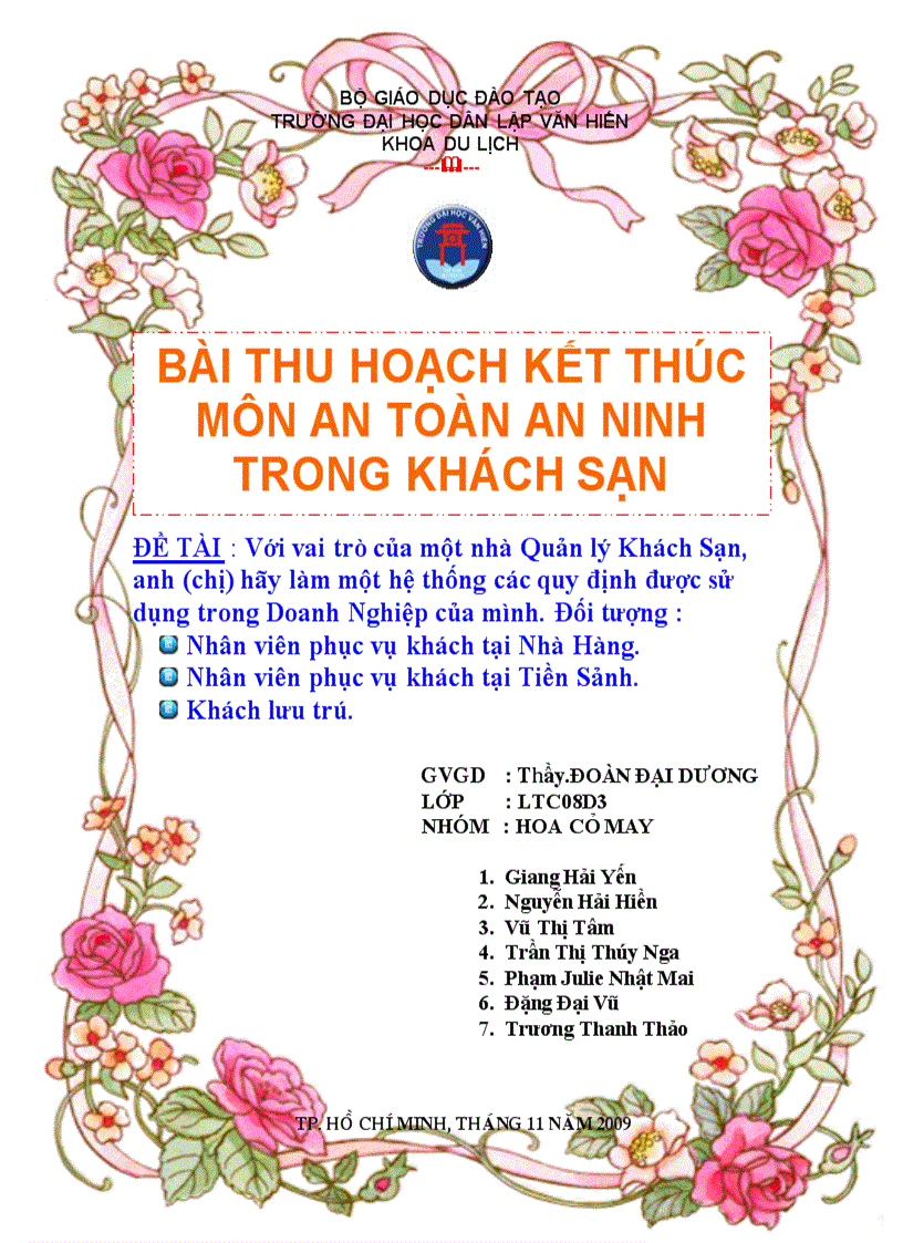 Bài thu hoạch kết thúc môn an toàn an ninh trong khách sạn