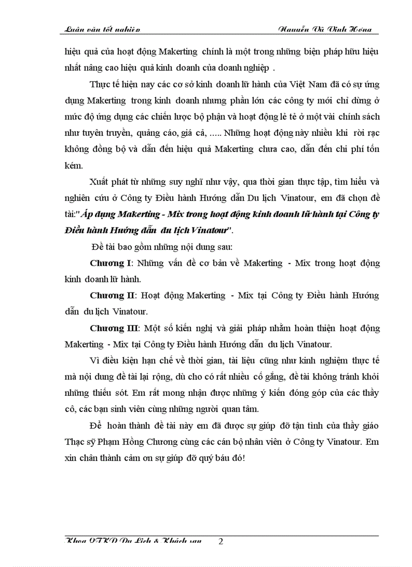 image for page Áp dụng Makerting Mix trong hoạt động kinh doanh lữ hành tại Công ty Điều hành Hướng dẫn du lịch Vinatour 1