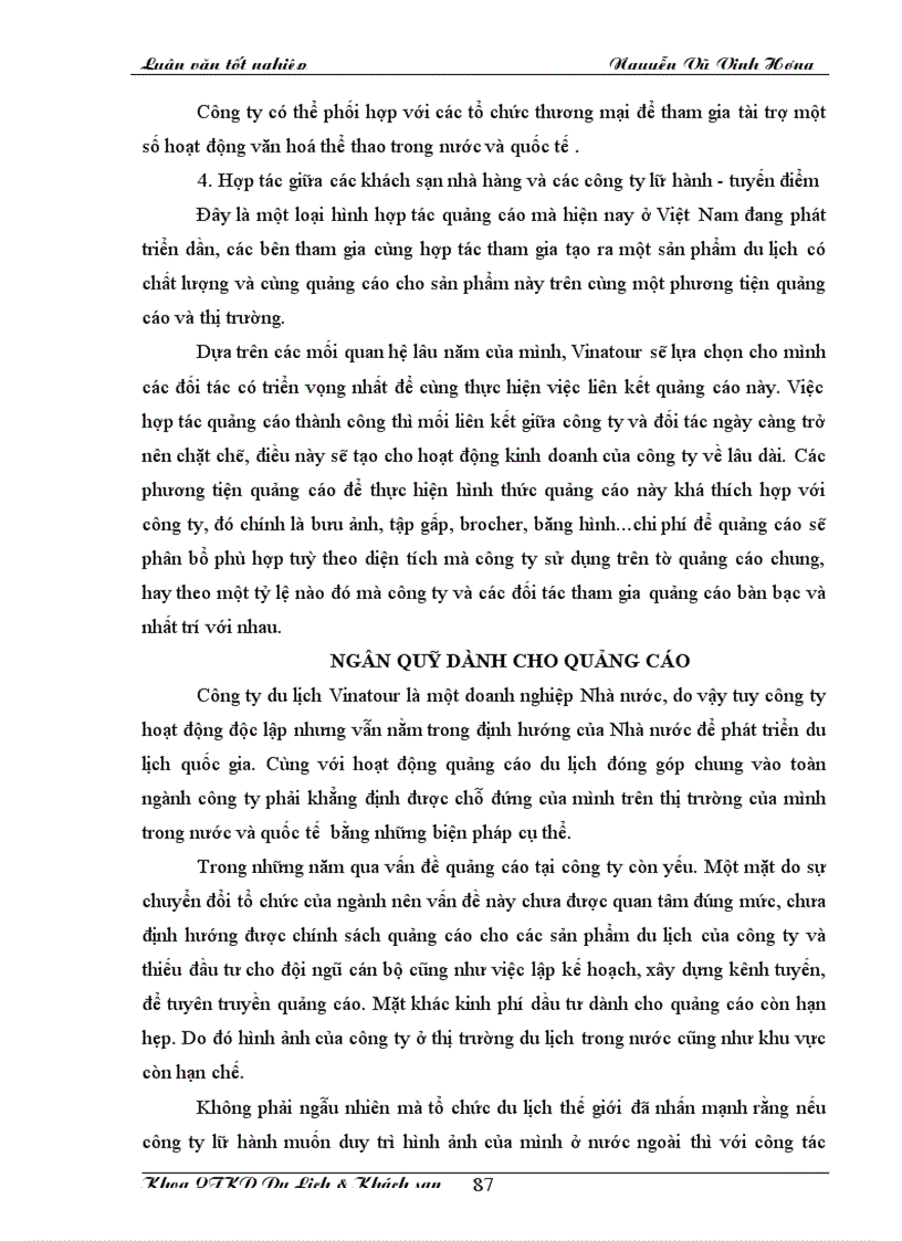 image for page Áp dụng Makerting Mix trong hoạt động kinh doanh lữ hành tại Công ty Điều hành Hướng dẫn du lịch Vinatour 1