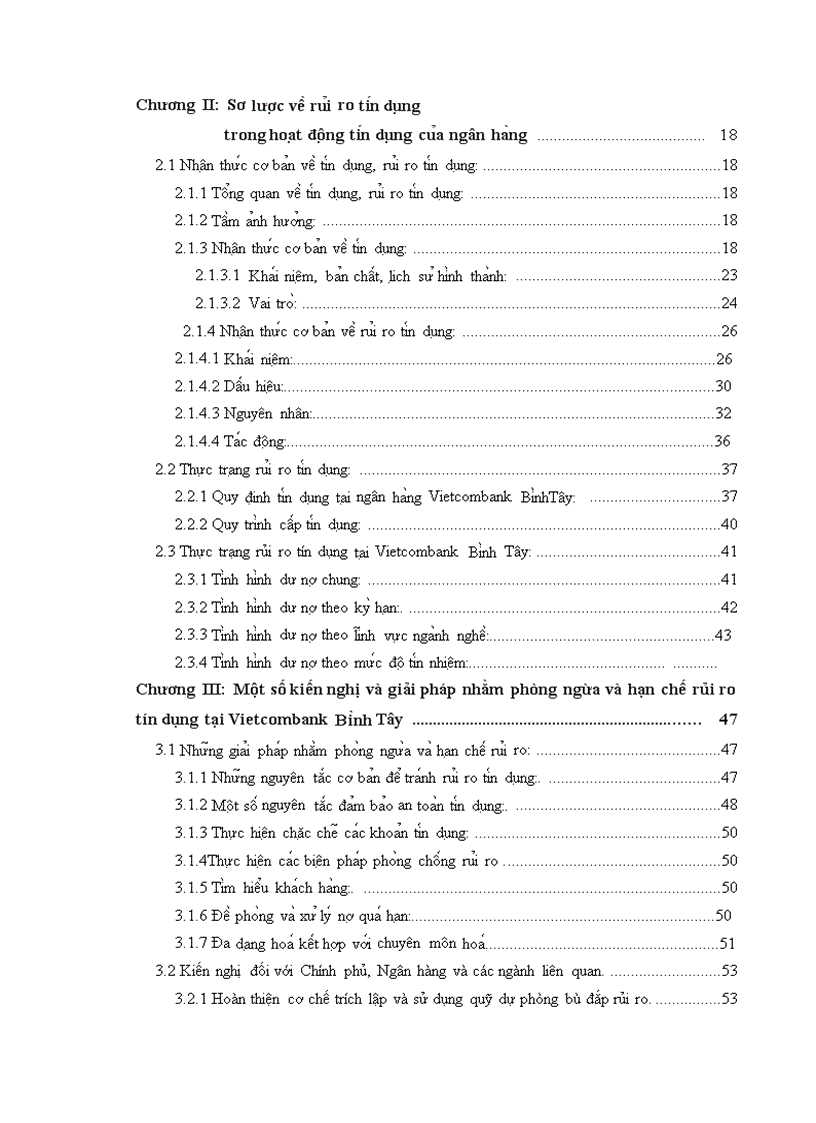 image for page Rủi ro tín dụng giải pháp phòng ngừa hạn chế rủi ro trong hoạt động tín dụng tại tại ngân hàng TMCP Ngoại Thương Việt Nam Chi Nhánh BìnhTây