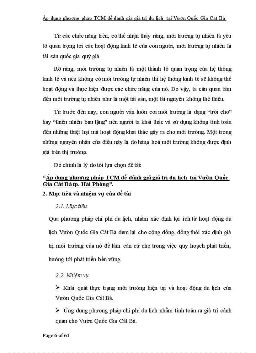 image for page Áp dụng phương pháp TCM để đánh giá giá trị du lịch tại Vườn Quốc Gia Cát Bà tp Hải Phòng