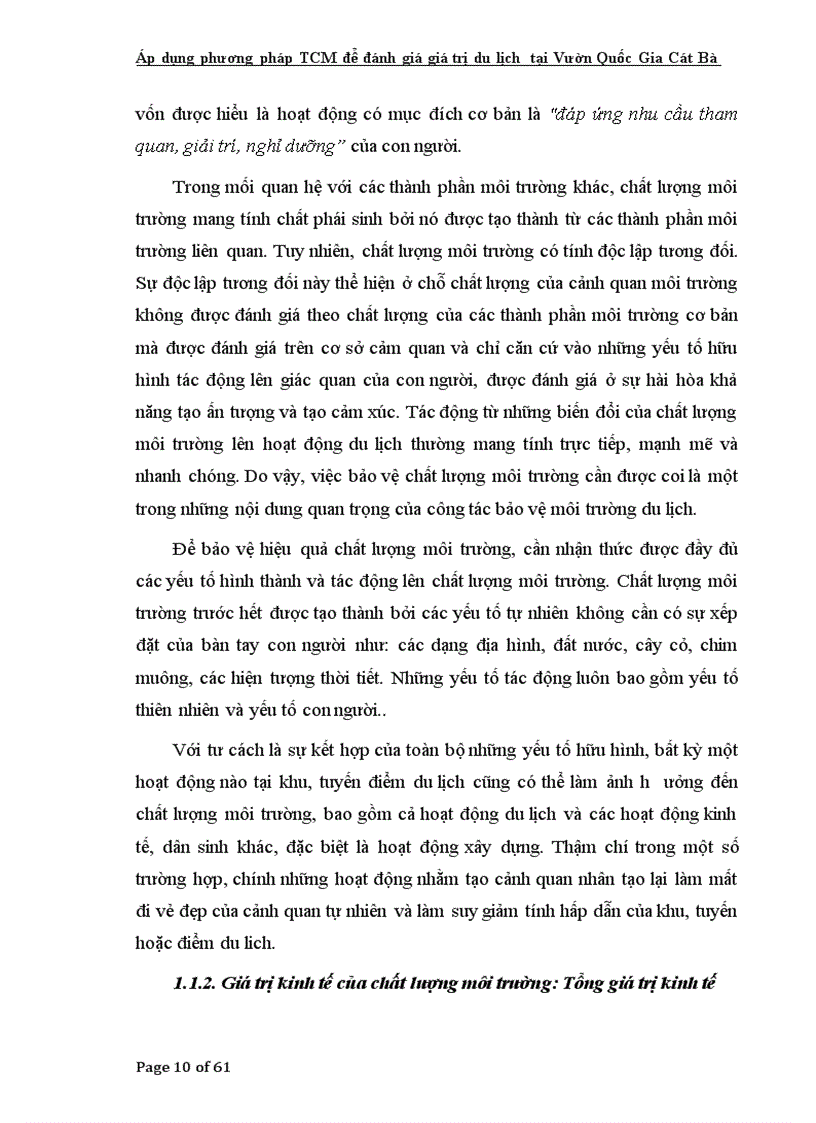 image for page Áp dụng phương pháp TCM để đánh giá giá trị du lịch tại Vườn Quốc Gia Cát Bà tp Hải Phòng