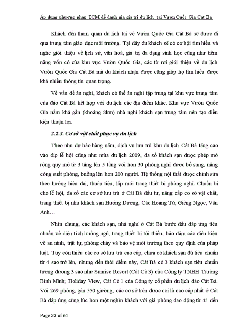 image for page Áp dụng phương pháp TCM để đánh giá giá trị du lịch tại Vườn Quốc Gia Cát Bà tp Hải Phòng