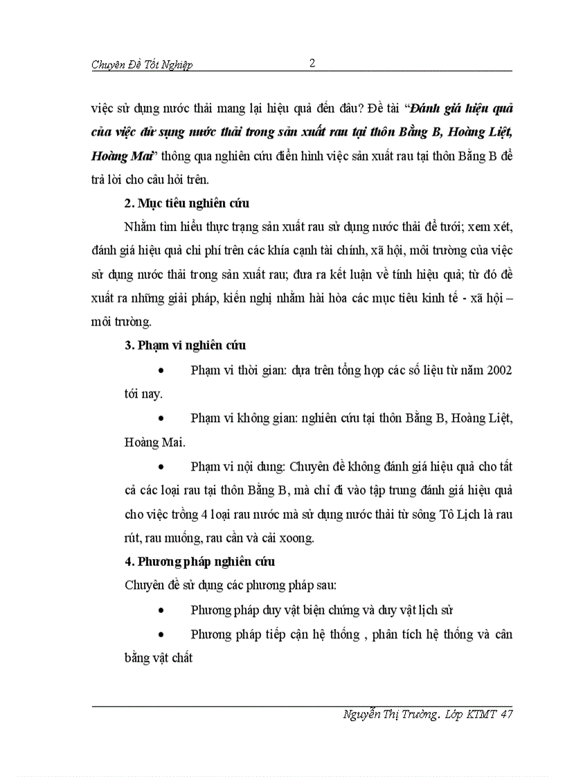 image for page Đánh giá hiệu quả của việc sử dụng nước thải từ sông Tô Lịch trong sản xuất rau tại thôn Bằng B Hoàng Liệt Hoàng Mai