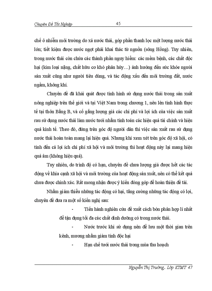 image for page Đánh giá hiệu quả của việc sử dụng nước thải từ sông Tô Lịch trong sản xuất rau tại thôn Bằng B Hoàng Liệt Hoàng Mai