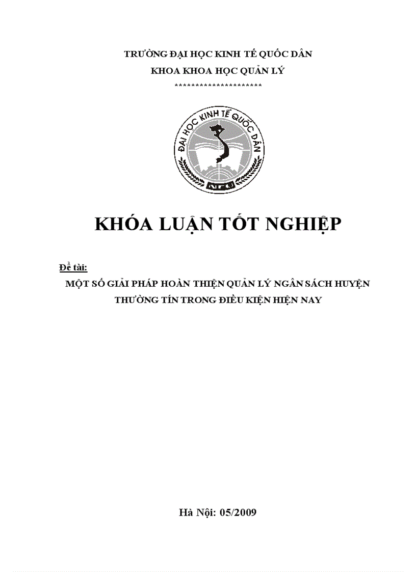 Một số giải pháp hoàn thiện quản lý ngân sách huyện thường tín trong điều kiện hiện nay