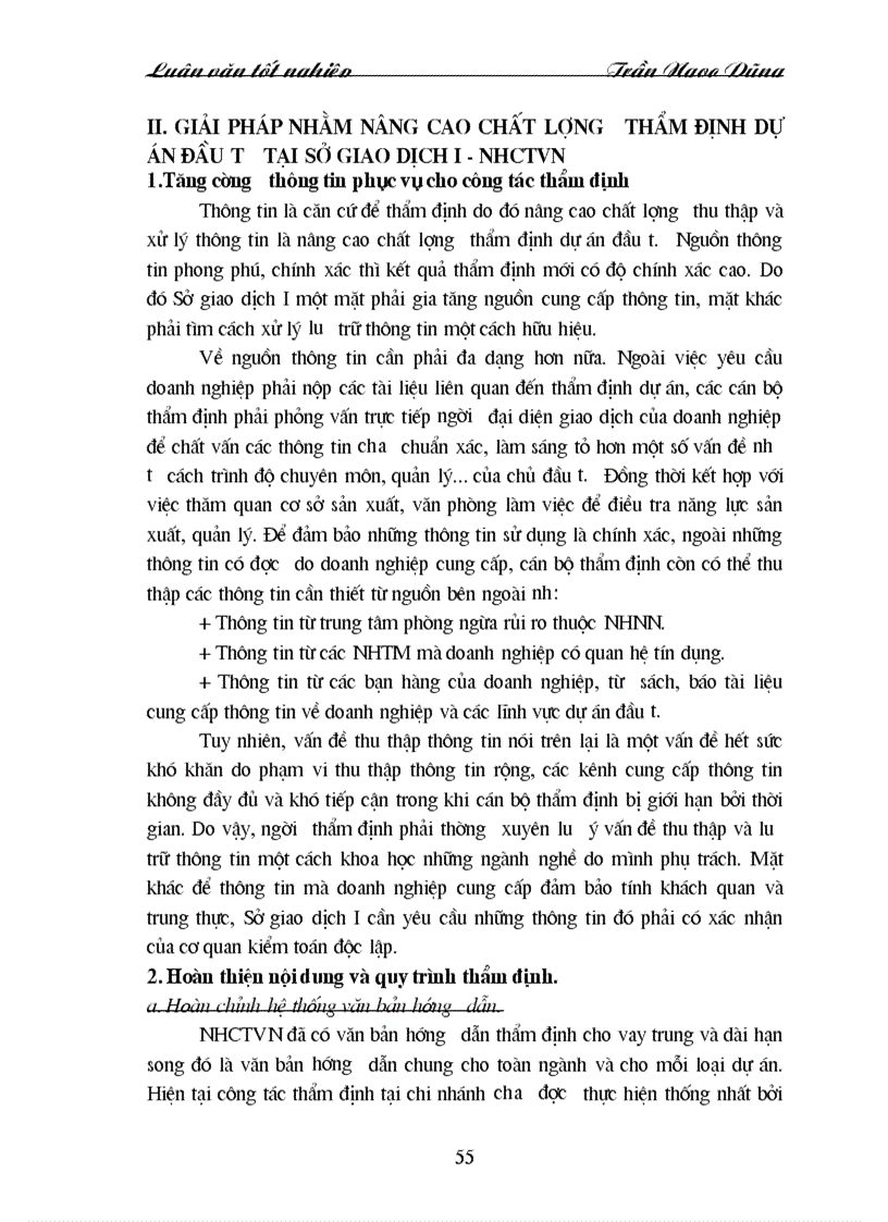 image for page Một số giải pháp nâng cao chất lượng thẩm định dự án đầu tư tại Sở giao dịch I Ngân hàng Công thương Việt Nam 1