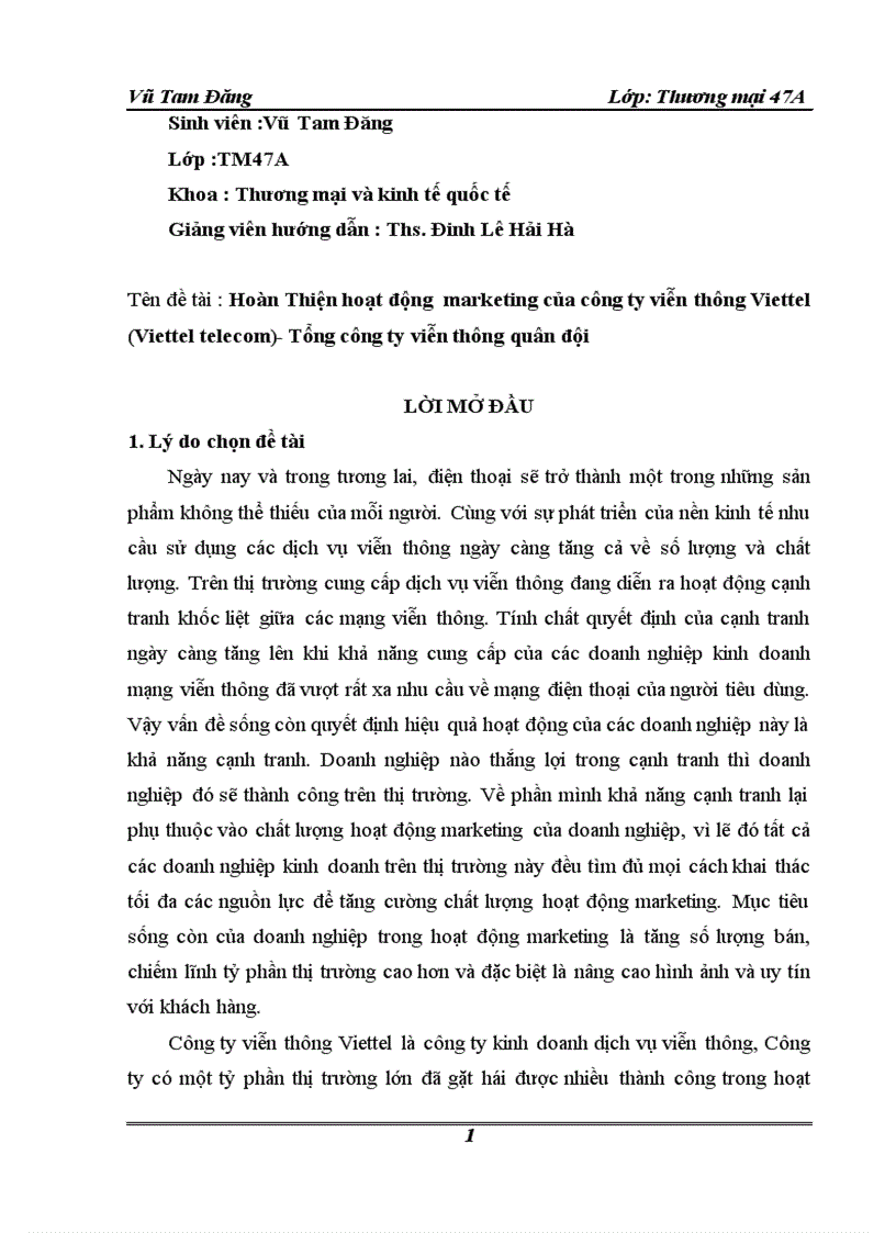 image for page Hoàn Thiện hoạt động marketing của công ty viễn thông Viettel Viettel telecom Tổng công ty viễn thông quân đội