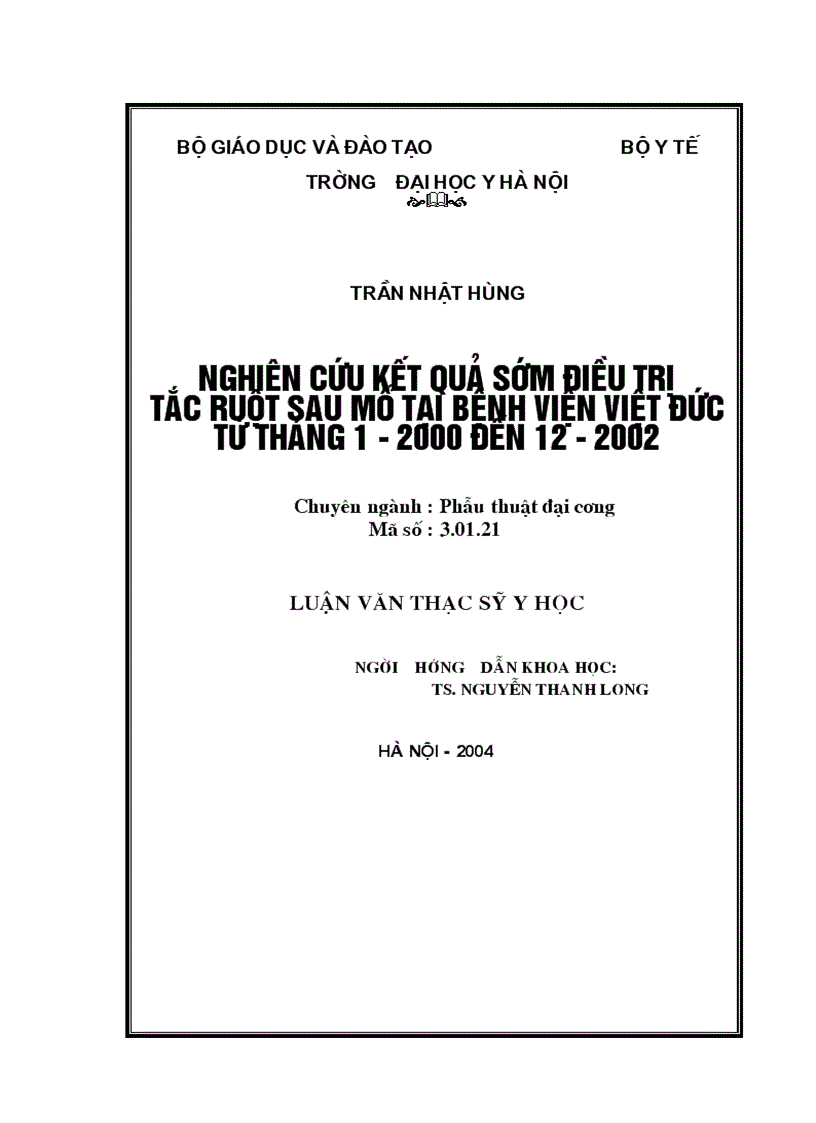 image for page Nghiên cứu kết quả sớm điều trị tắc ruột sau mổ tại bệnh viện Việt Đức từ tháng 1 2000 đến 12 2002 1