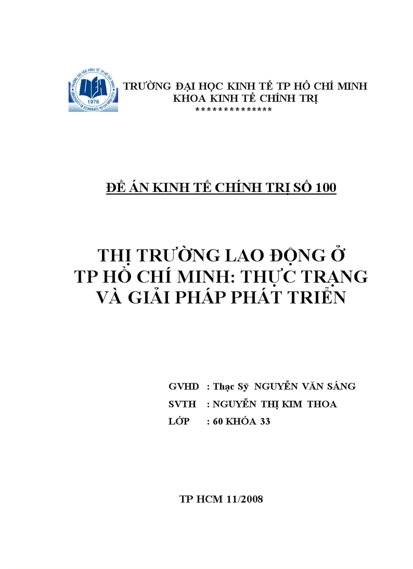 Thị trường lao động ở TP HỒ CHÍ MINH thực trạng và giải pháp phát triển