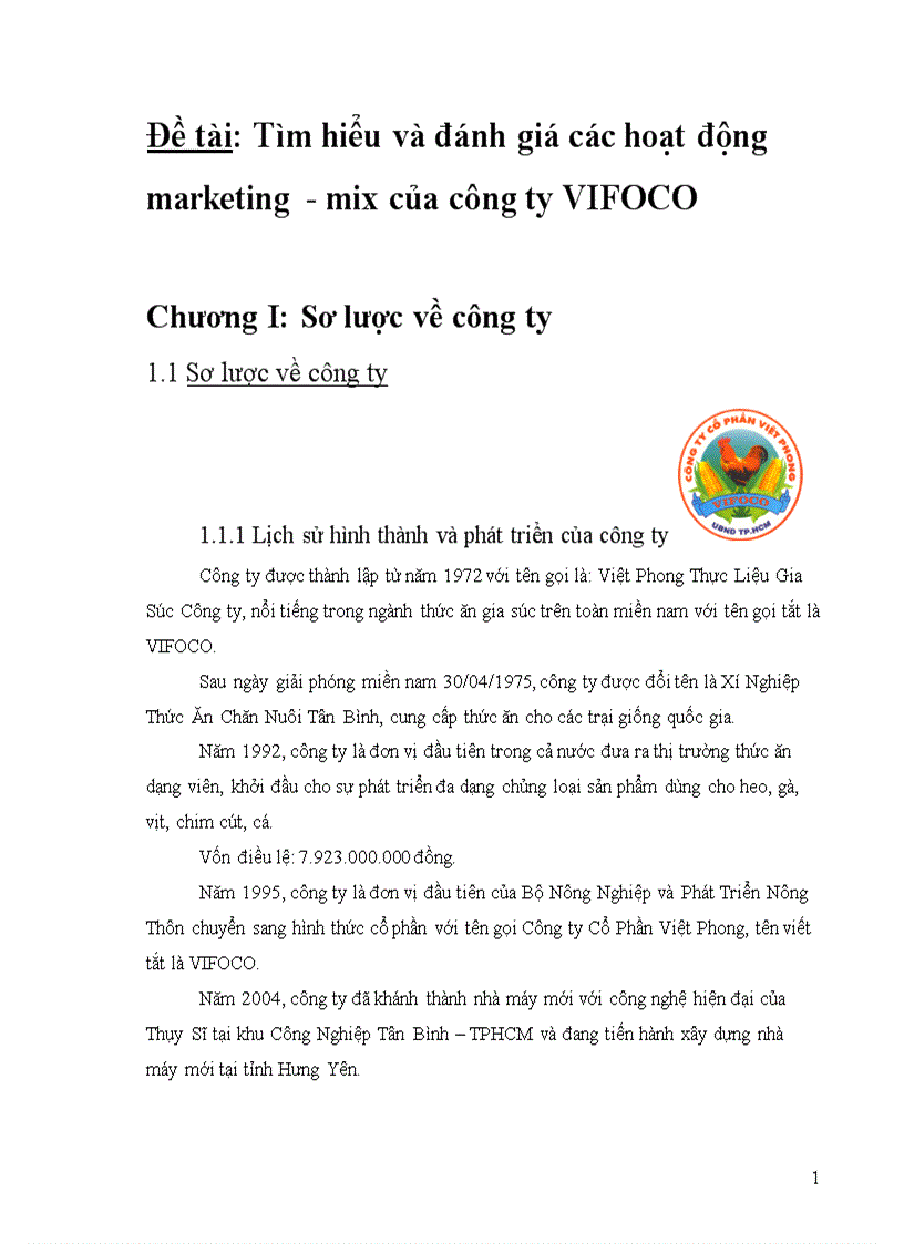 Tìm hiểu và đánh giá các hoạt động marketing mix của công ty VIFOCO