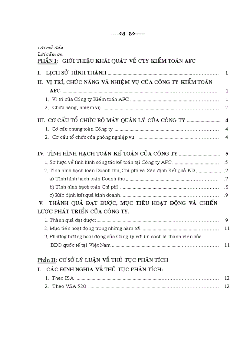 image for page Việc áp dụng thủ tục phân tích trong kiểm toán báo cáo tài chính tại Công ty Cổ phần kiểm toán và tư vấn tài chính kế toán AFC 1