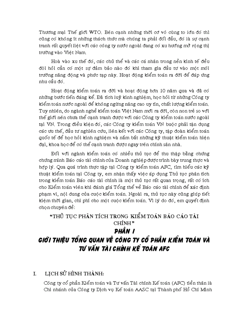 image for page Việc áp dụng thủ tục phân tích trong kiểm toán báo cáo tài chính tại Công ty Cổ phần kiểm toán và tư vấn tài chính kế toán AFC 1