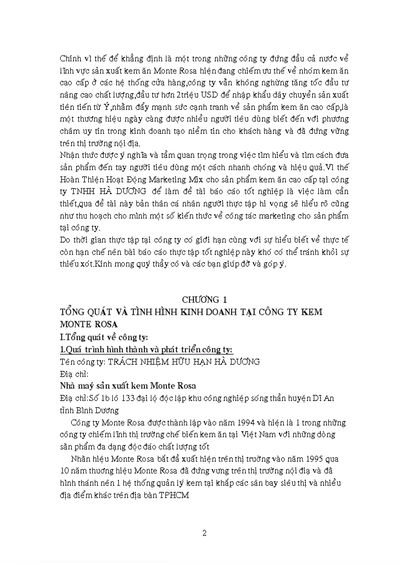 image for page Hoàn thiện chiến lược marketing mix cho sản phẩm kem ăn monte rosa tại công ty tnhh hà dương