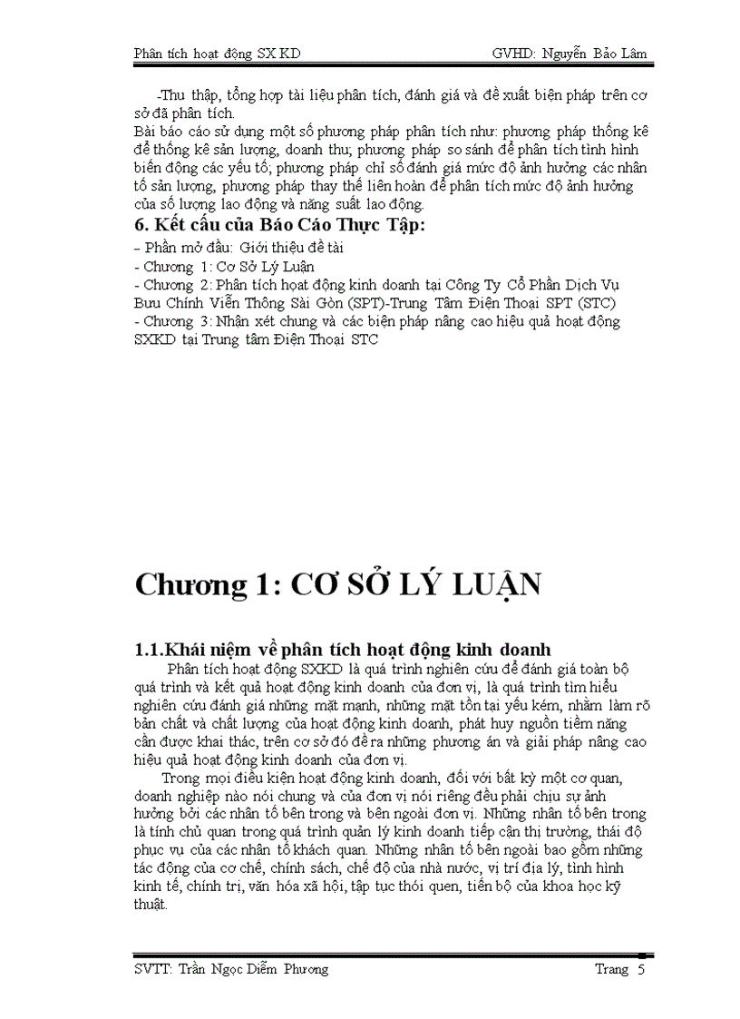 Phân tích họat động kinh doanh tại Công Ty Cổ Phần Dịch Vụ Bưu Chính Viễn Thông Sài Gòn SPT Trung Tâm Điện Thoại SPT STC