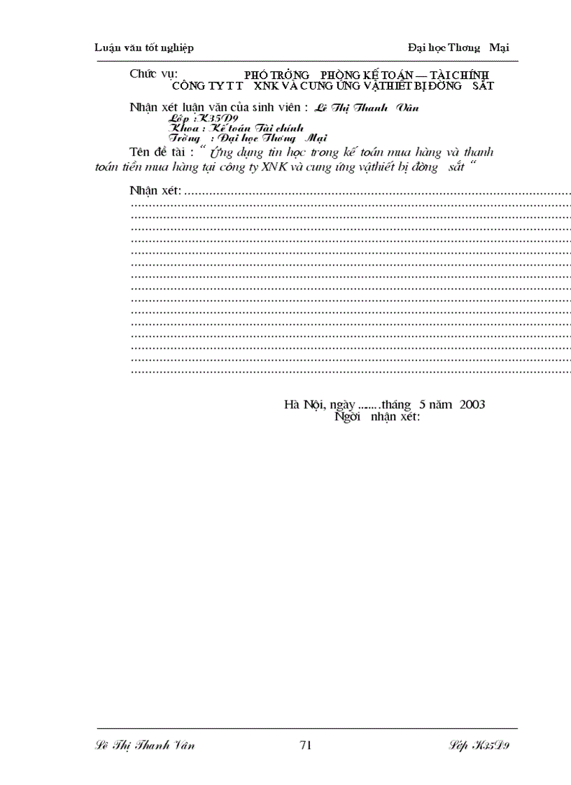 image for page Ứng dụng máy vi tính vào công tác kế toán mua hàng và thanh toán tiền mua hàng tại công ty XNK và Cung ứng vật tư thiết bị đường sắt