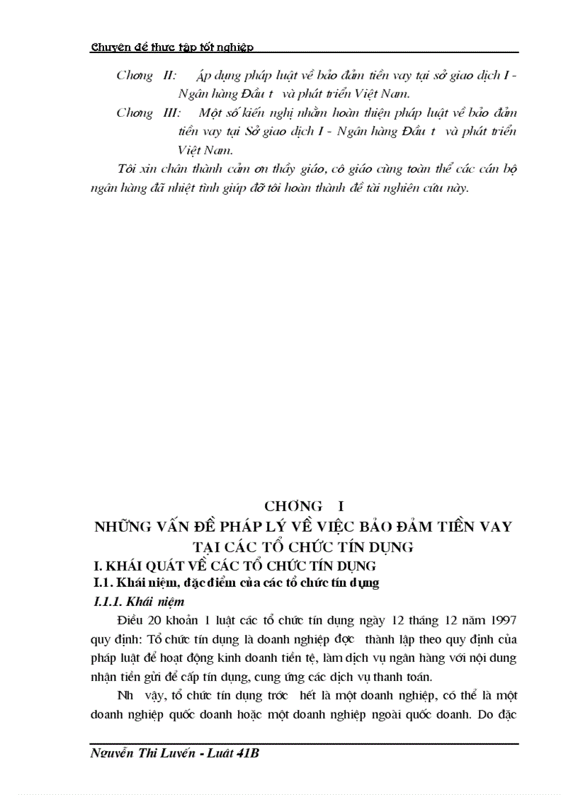 Chế độ pháp lý về bảo đảm tiền vay và việc áp dụng tại sở giao dịch I Ngân hàng đầu tư và phát triển việt nam