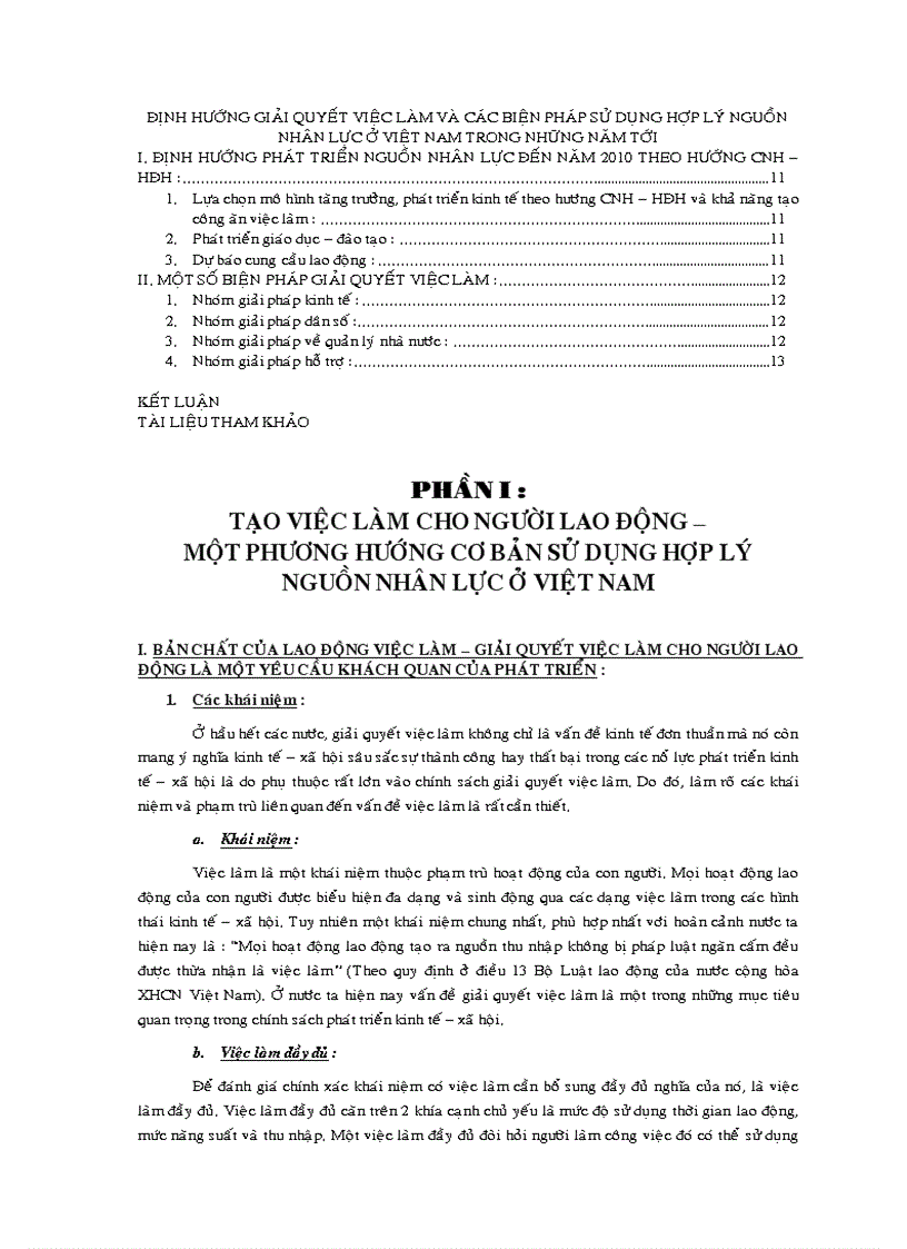 Tạo việc làm cho người lao động nhằm sử dụng hợp lý nguồn nhân lực ở VIỆT NAM