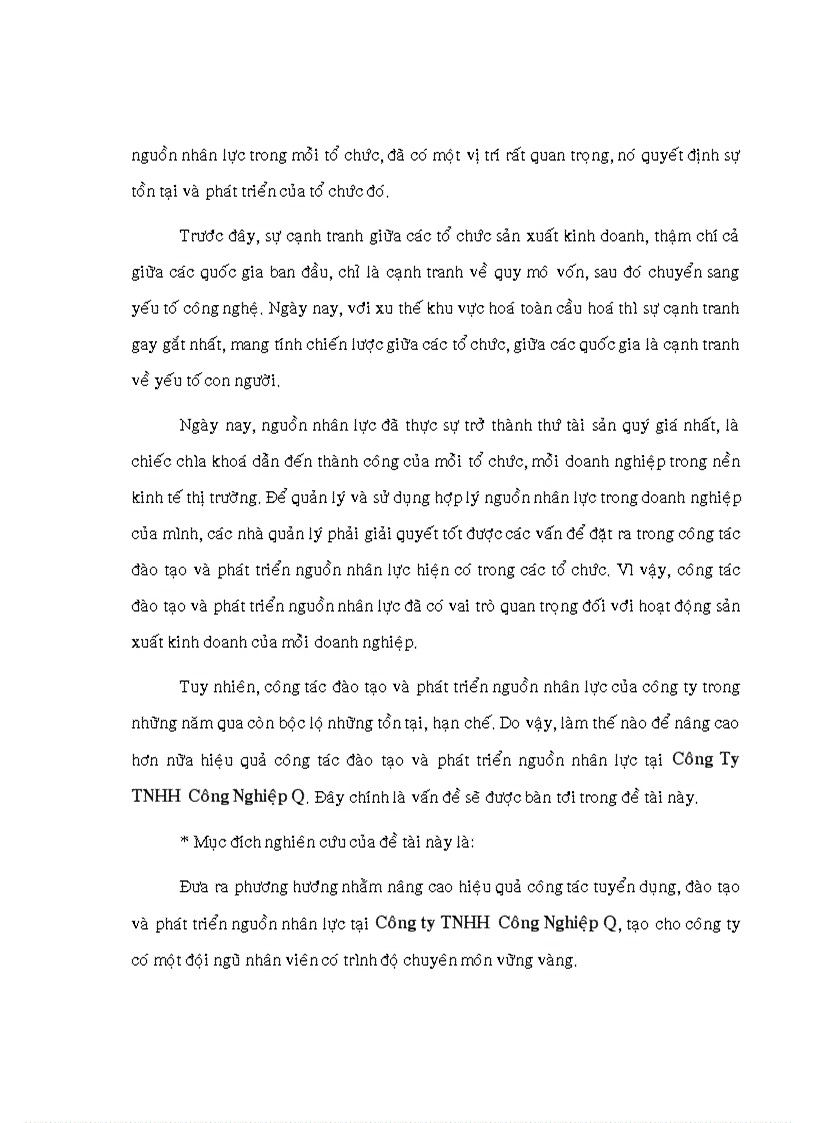 Một số biện pháp nhằm hoàn thiện hoạt động tuyển dụng và đào tạo tại Công ty TNHH Công nghiệp Q