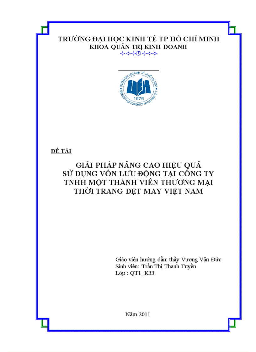 image for page Giải pháp nâng cao hiệu quả sử dụng vốn lưu động tại Công ty TNHH một thành viên thương mại thời trang dệt may Việt Nam