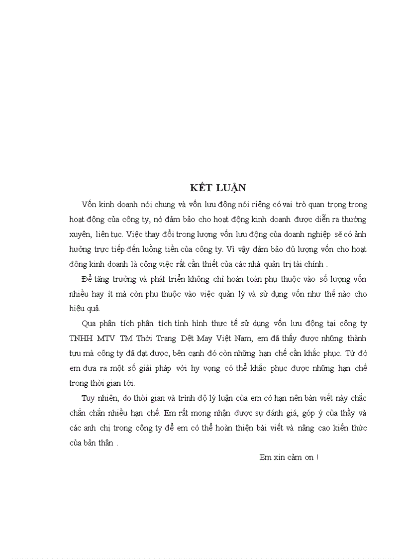 image for page Giải pháp nâng cao hiệu quả sử dụng vốn lưu động tại Công ty TNHH một thành viên thương mại thời trang dệt may Việt Nam