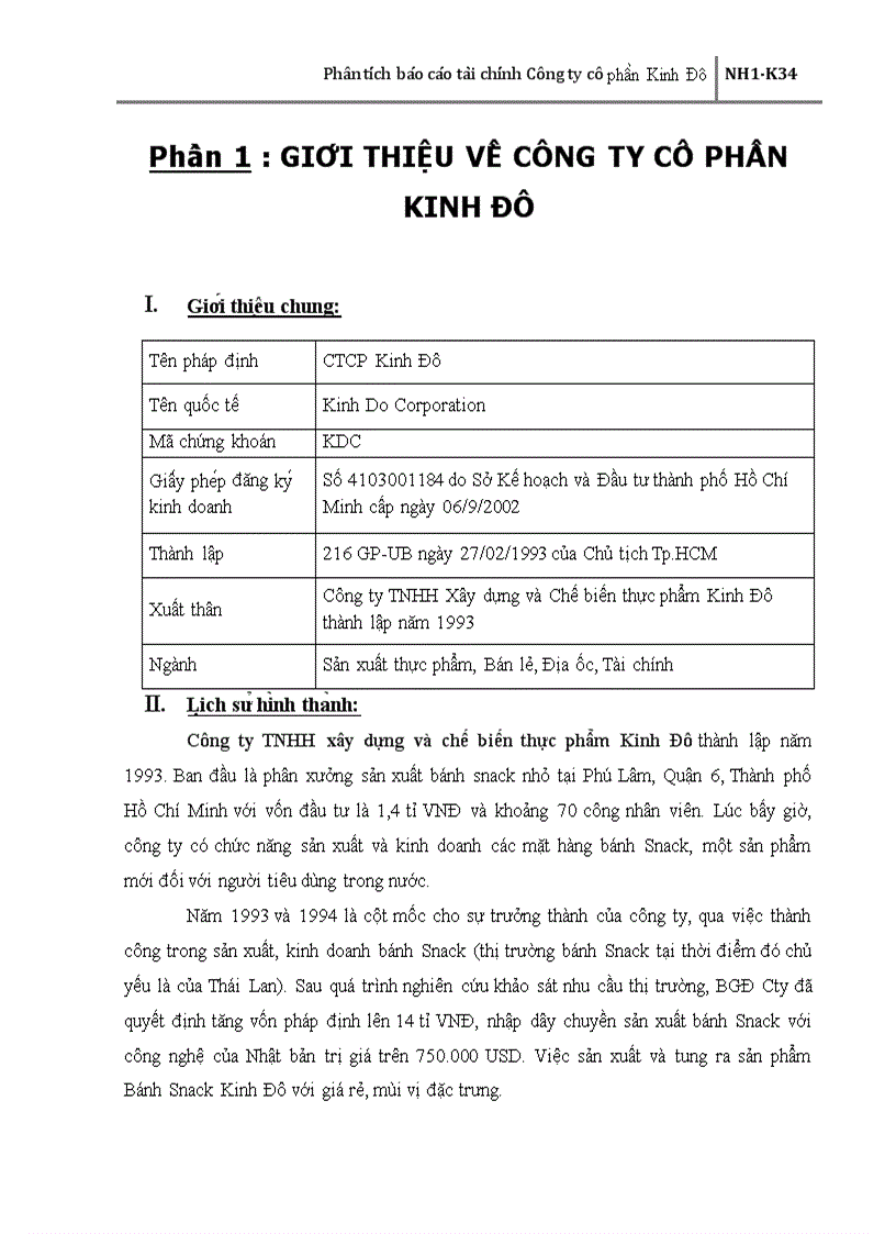 image for page Phân tích báo cáo tài chính Công ty cổ phần Kinh Đô