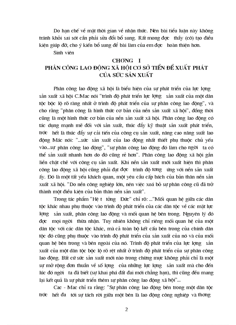 Tìm hiểu mối quan hệ giữa phân công lao động xã hội và xã hội hoá sản xuất qua một số tác phẩm thời kỳ đầu của Mac