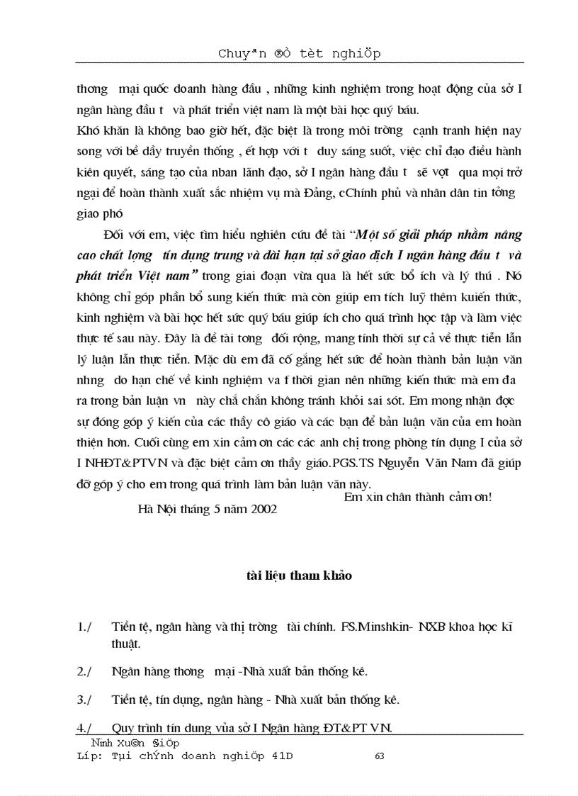image for page Một số giải pháp nâng cao chất lượng tín dụng trung và dài hạn tại sở I ngân hàng đầu tư và phát triển việt nam 1