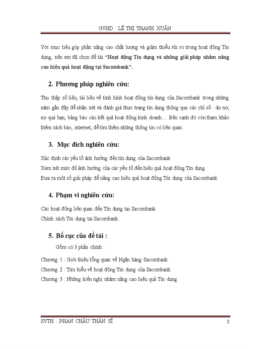 Hoạt động Tín dụng và những giải pháp nhằm nâng cao hiệu quả hoạt động tại Sacombank 1