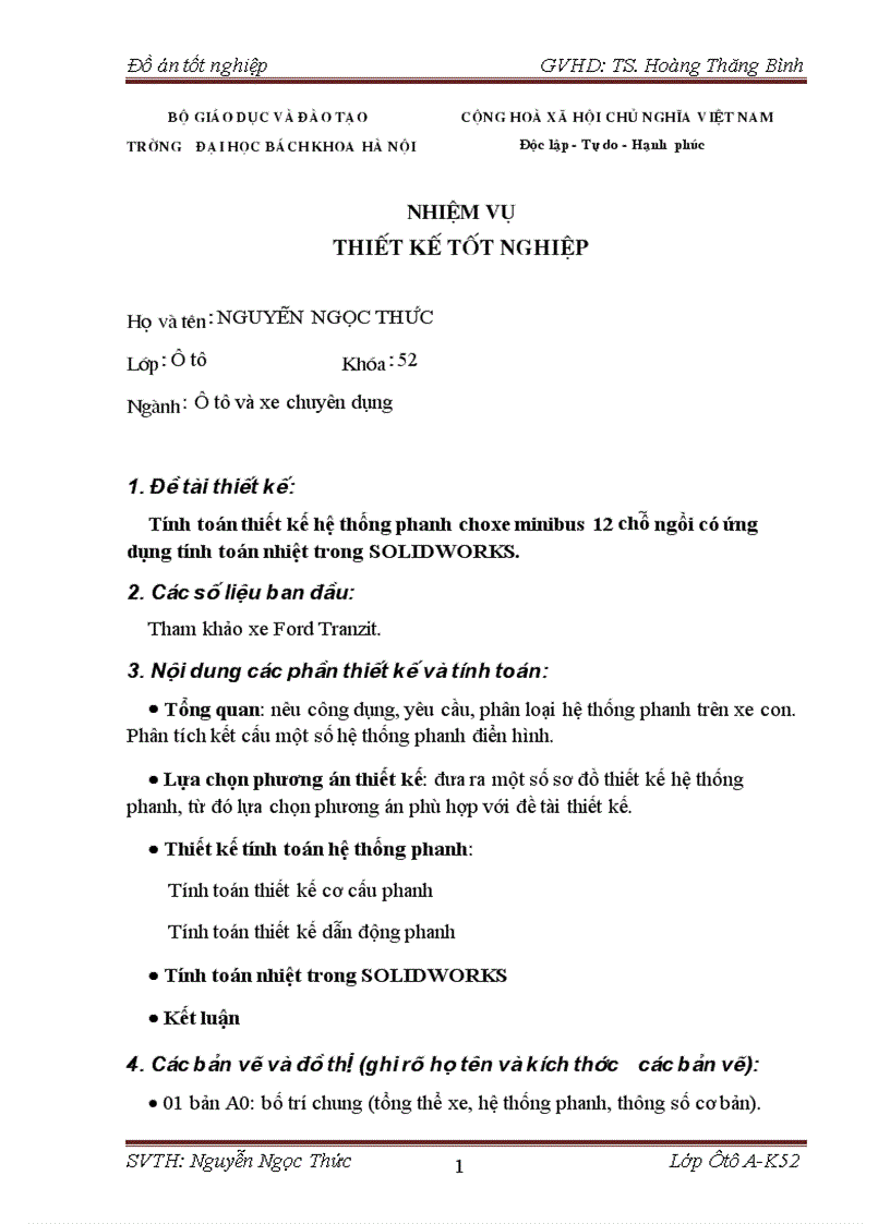 image for page Tính toán thiết kế hệ thống phanh choxe minibus 12 chỗ ngồi có ứng dụng tính toán nhiệt trong SOLIDWORKS