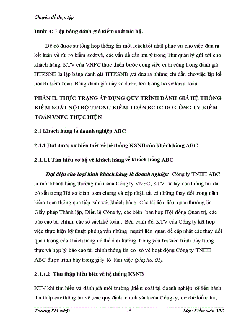 image for page Quy trình đánh giá hệ thống kiểm soát nội bộ trong kiểm toán báo cáo tài chính do Công ty TNHH Kiểm toán độc lập quốc gia Việt Nam VNFC thực hiện