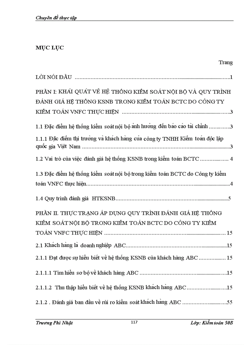 image for page Quy trình đánh giá hệ thống kiểm soát nội bộ trong kiểm toán báo cáo tài chính do Công ty TNHH Kiểm toán độc lập quốc gia Việt Nam VNFC thực hiện