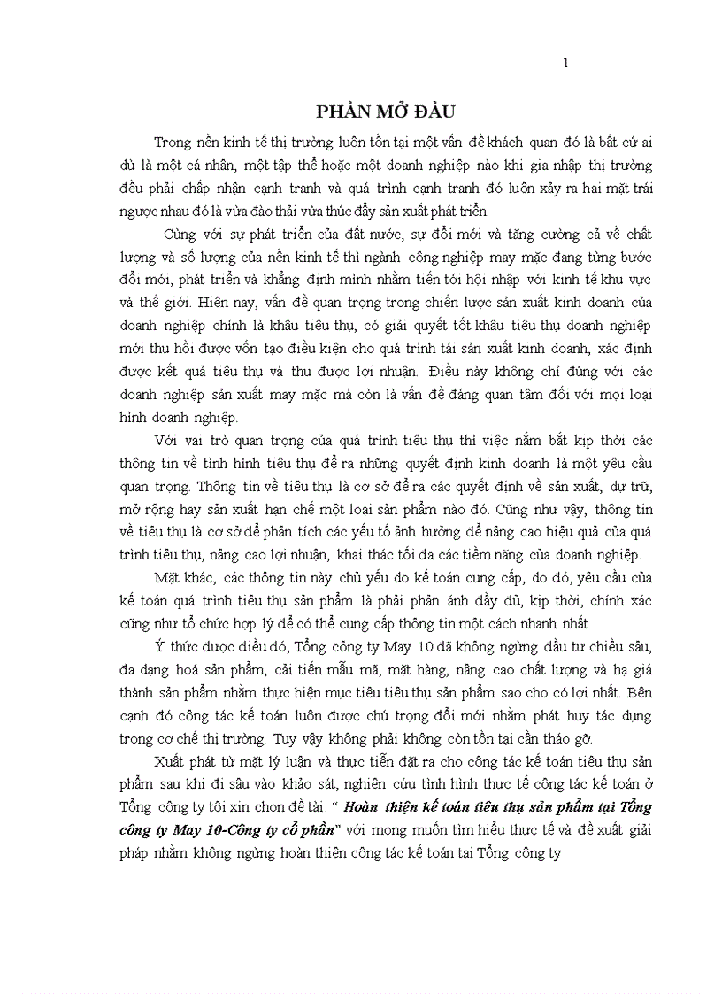 Hoàn thiện kế toán tiêu thụ sản phẩm tại Tổng công ty May 10 Công ty cổ phần