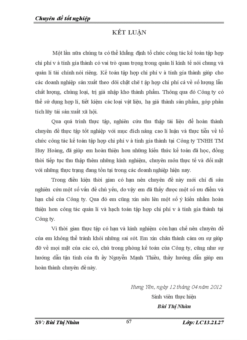 image for page Tổ chức công tác kế toán tập hợp chi phí sản xuất và tính giá thành sản phẩm tại Công ty TNHH TM Huy Hoàng