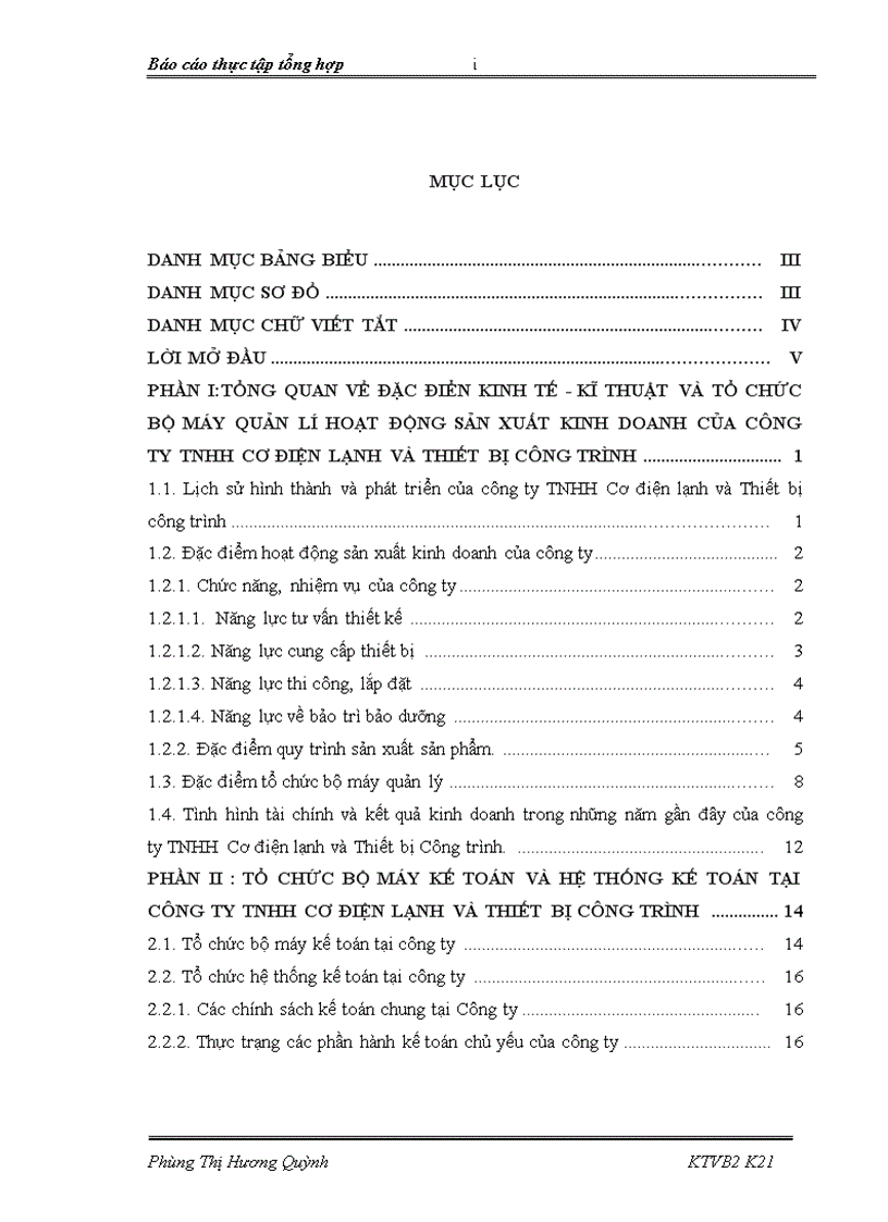 image for page Tổ chức bộ máy kế toán và hệ thống kế toán tại Công ty TNHH Cơ điện lạnh và Thiết bị Công trình