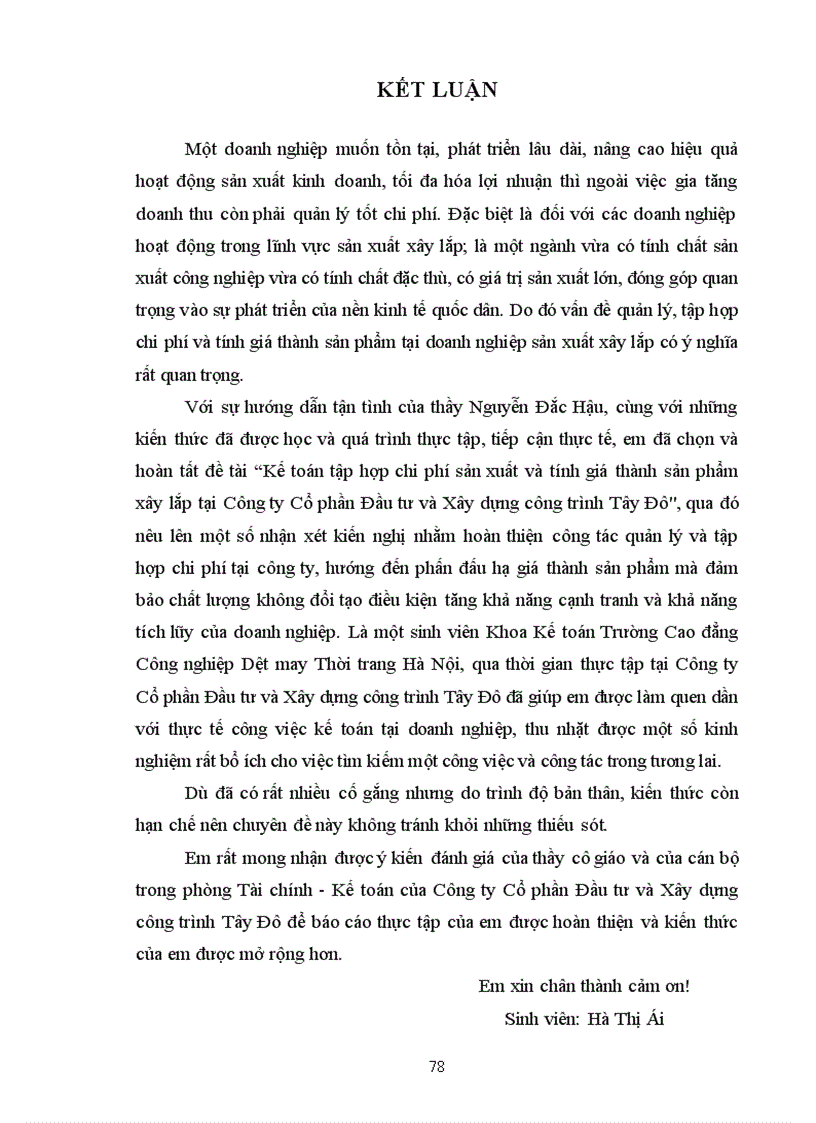 image for page Kế toán tập hợp chi phí và tính giá thành sản phẩm xây lắp tại công ty Cổ phần Đầu tư và Xây dựng công trình Tây Đô