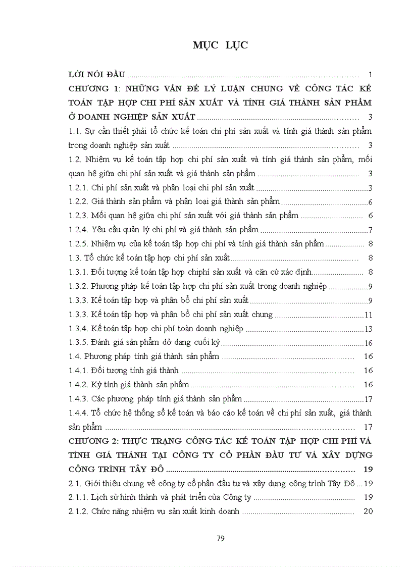 image for page Kế toán tập hợp chi phí và tính giá thành sản phẩm xây lắp tại công ty Cổ phần Đầu tư và Xây dựng công trình Tây Đô