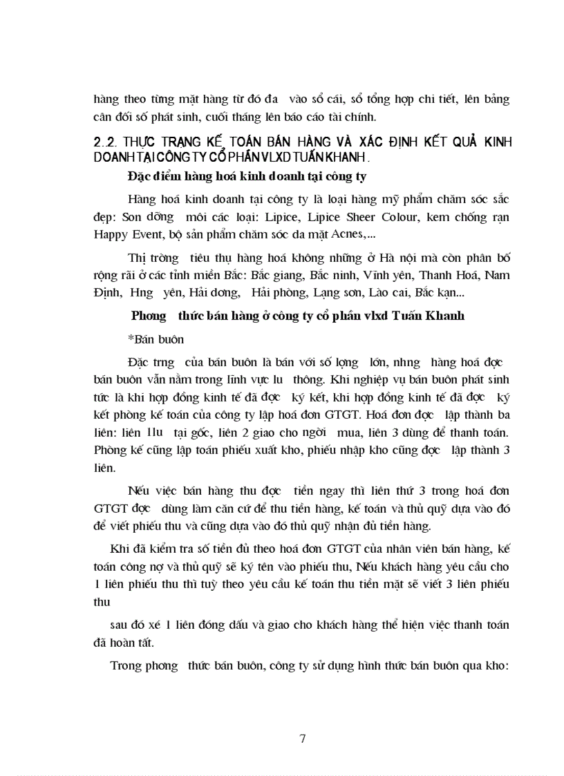image for page Thực trạng công tác kế toán bán Hàng và xác định kết quả kinh doanh tại Công ty cổ phần vlxd tuấn khanh