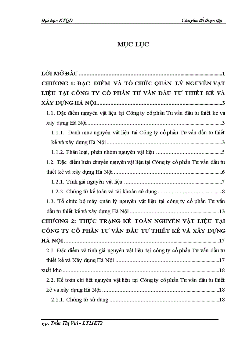 Hoàn thiện kế toán nguyên vật liệu tại công ty cổ phần Tư vấn đầu tư thiết kế và Xây dựng Hà Nội