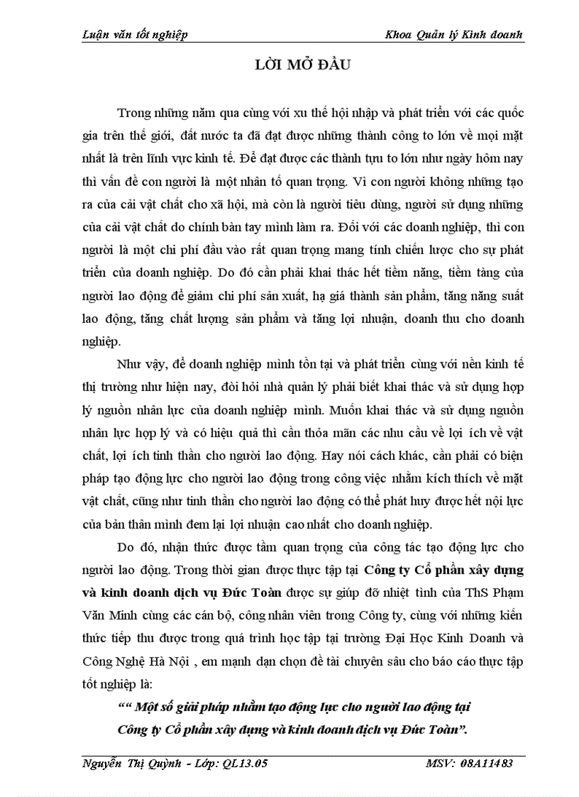 image for page Một số giải pháp nhằm tạo động lực cho người lao động tại Công ty Cổ phần xây dựng và kinh doanh dịch vụ Đức Toàn