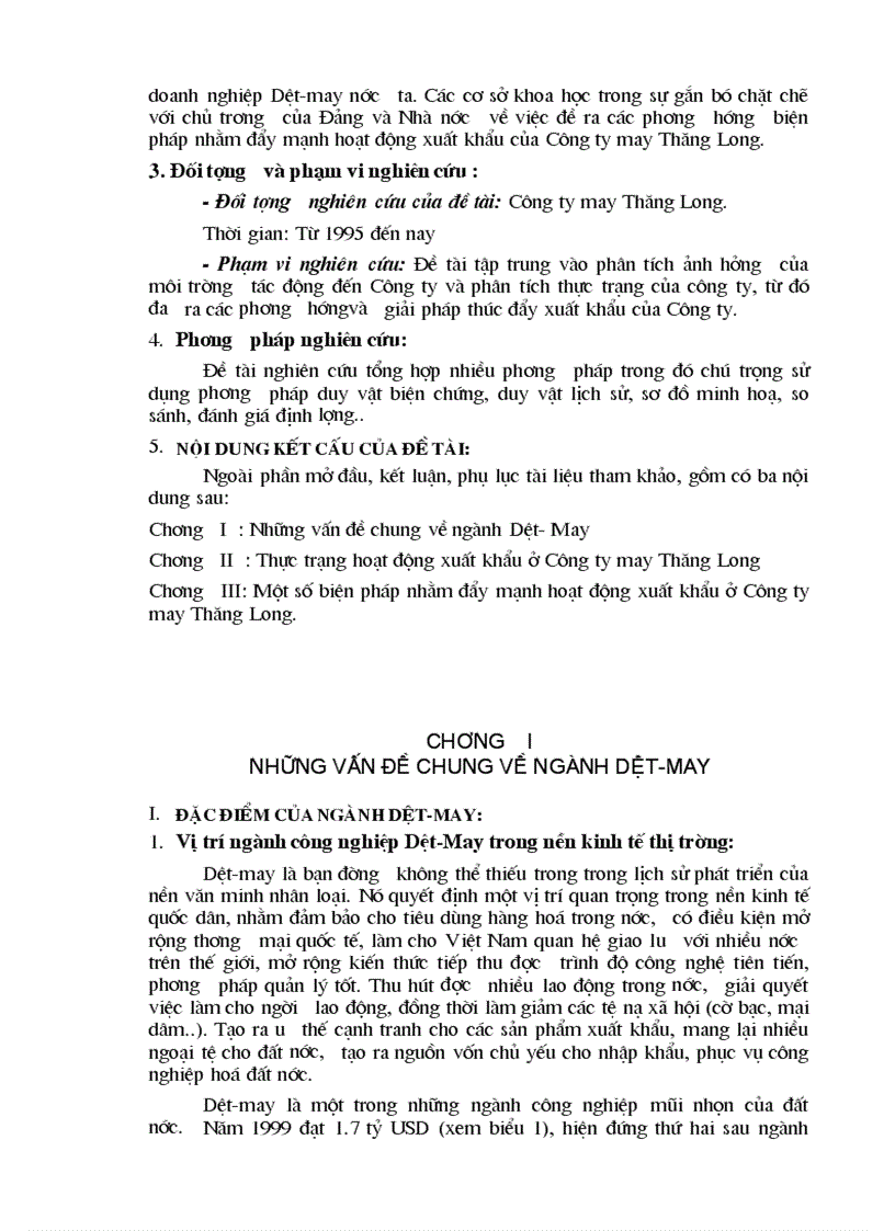 Phương hướng và biện pháp nhằm đẩy mạnh hoạt động uất khẩu hàng may mặc của Công ty may Thăng Long