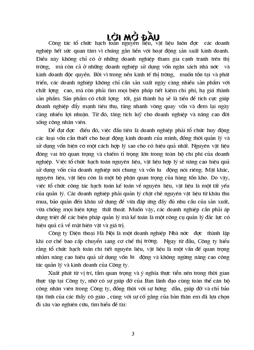 image for page Hạch toán chi tiết nguyên liệu vật liệu với việc nâng cao hiệu quả sử dụng vốn lưu động trong sản xuất kinh doanh tại Công ty Điện thoại Hà Nội