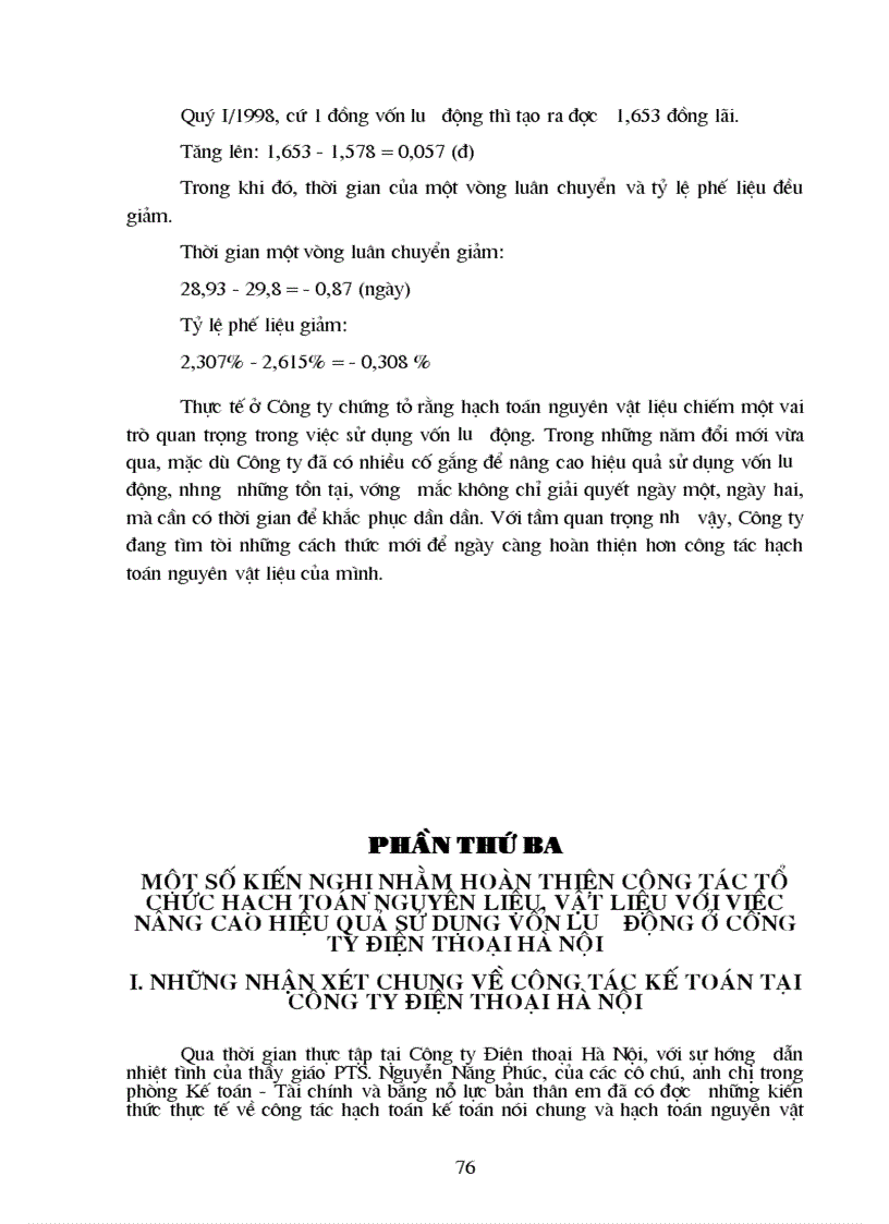 image for page Hạch toán chi tiết nguyên liệu vật liệu với việc nâng cao hiệu quả sử dụng vốn lưu động trong sản xuất kinh doanh tại Công ty Điện thoại Hà Nội