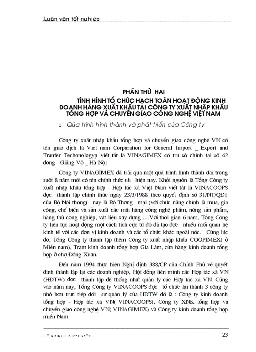 image for page Hoàn thiện tổ chức hạch toán các hoạt động xuất khẩu hàng hoá với việc nâng cao hiệu quả kinh doanh tại Công ty XNK tổng hợp và chuyển giao công nghệ VN