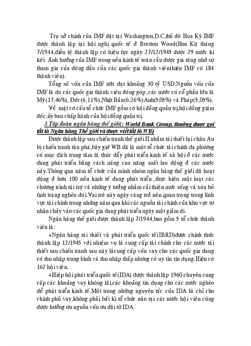 Vai trò của các tổ chức toàn cầu IMF WB WTO đối với sự phát triển kinh tế ở nước ta hiện nay